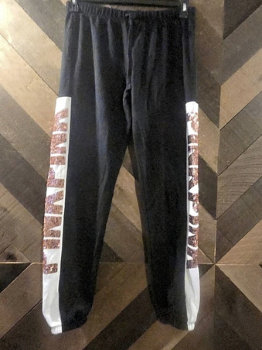 Victoria's Secret PINK Sequin Logo Jogger Track Pants Black & White Medium